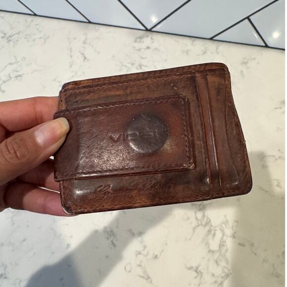 Viosi brown leather card holder small minimalist wallet money clip feature worn - Picture 7 of 8